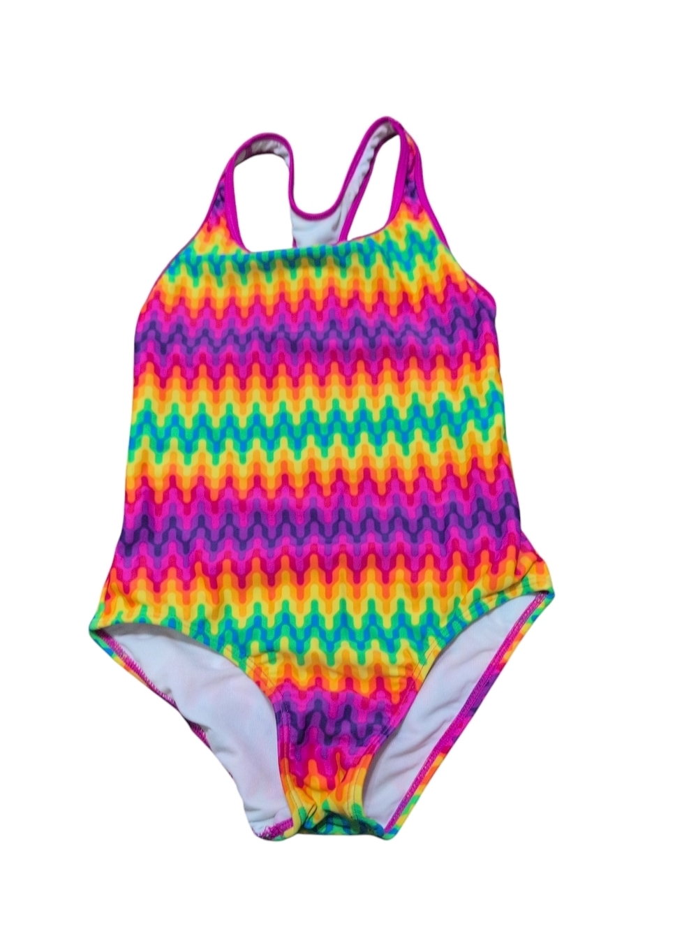 Speedo Multicolor Racerback Swimsuit Girls Size 10 Chevron Rainbow Pattern